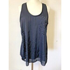 Gap‎ Tank Top SM Blue Navy Cut Out Lined Blouse Shirt Casual Sheer lined Flowey